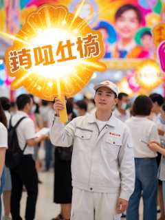 人才市场三楼，临时发水工小陶扶正了宏图教育的易拉宝