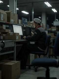 小区北门快递驿站夜班分拣员阿凯整理包裹时的半张模糊便签