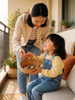 傍晚阳台收衣服，我和女儿数她口袋里的三颗小石头